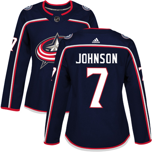 Adidas Blue Jackets #7 Jack Johnson Navy Blue Home Authentic Women's Stitched NHL Jersey - Click Image to Close